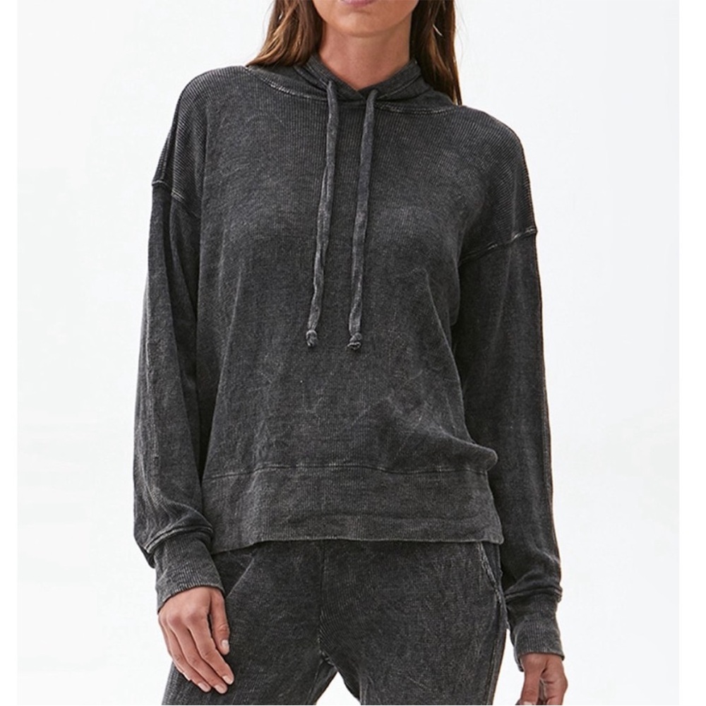 Michael Stars Acid Washed Black Kylie Thermal Hoodie